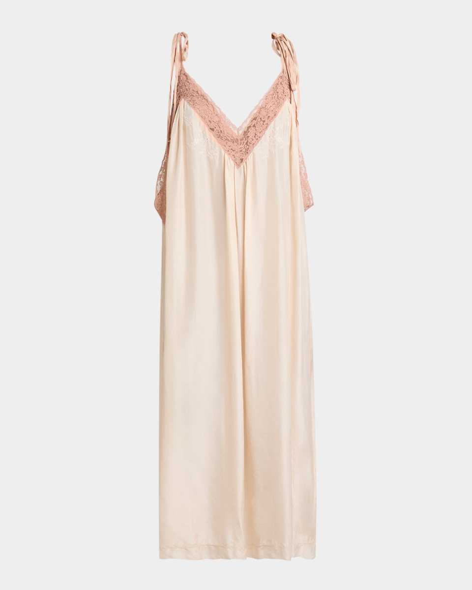 Long Lace-Trim Silk Slip Dress